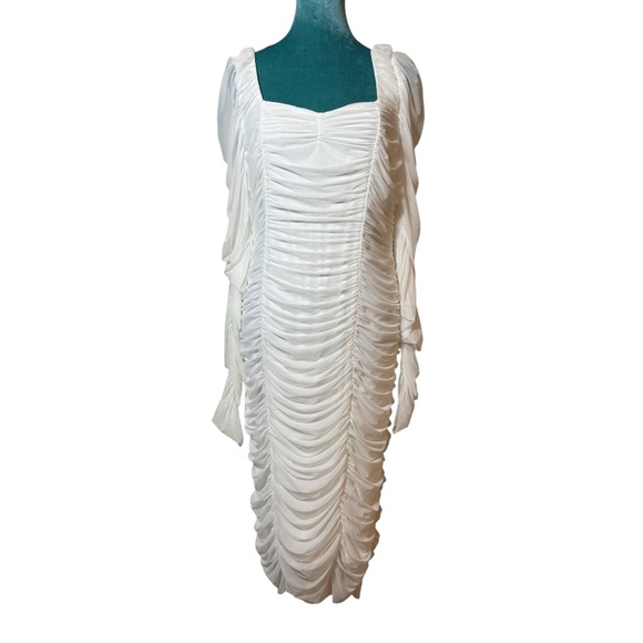 Fashion Nova White Ruched Mesh Bodycon Dress NWOT XL - Picture 3 of 11